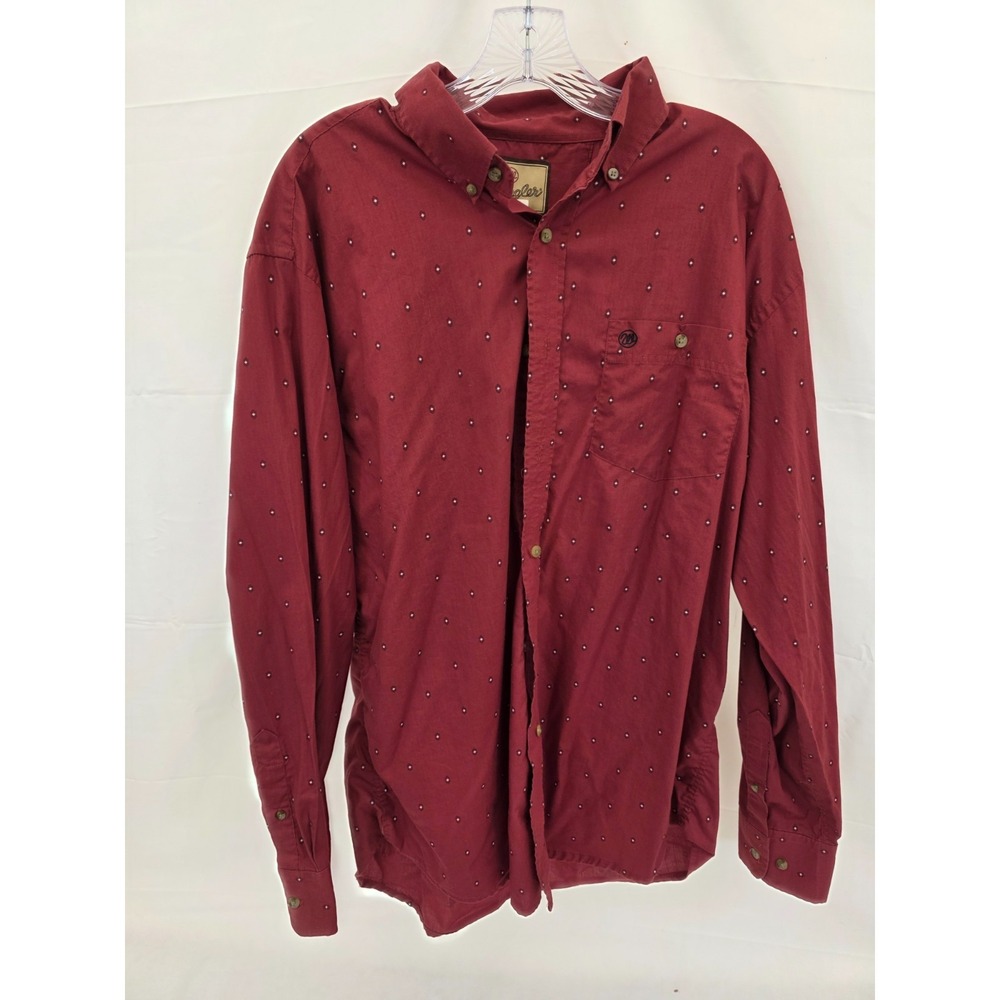 Wrangler Mens Burgundy Diamond Print Long Sleeve Button Down Shirt MG2146M Large